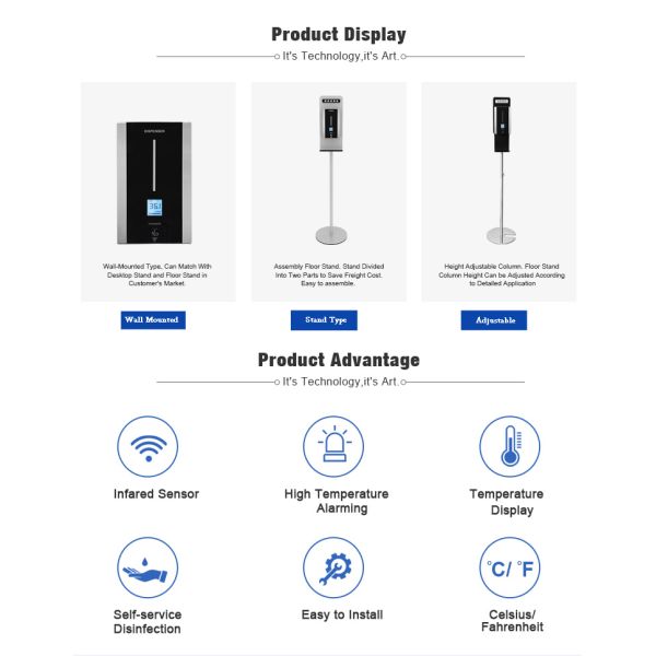 Wall Mounted 3W 1000ML SS304 Hand Sanitizer Dispenser