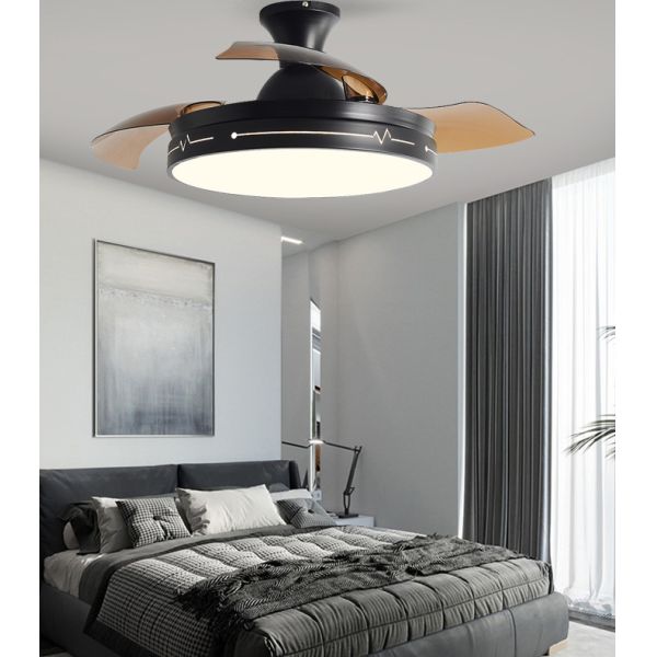 Decorative Folding Ceiling Fan With Light Remote Control Black Brown