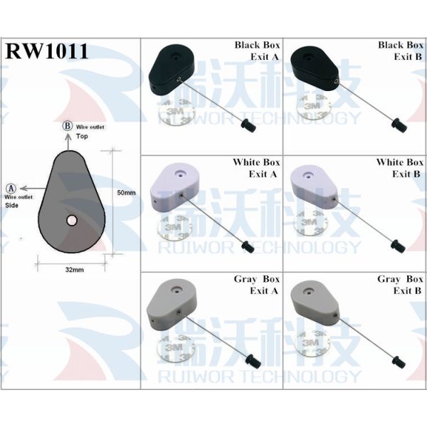 RW1011 Drop-Shaped Retractable Security Tether Plus M6x8MM /M8x8MM Or Customized Flat Head Screw Cable End