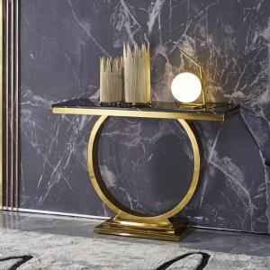 Customized Rectangular Long Marble Top Entryway Table High 78cm