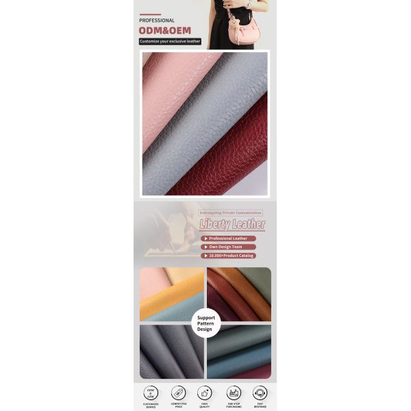 Microfiber PU Embossed Lychee Grain Synthetic Leather Fabric Waterproof Stretch Sofa Car Cushion Seats Steering Wheels Wallet