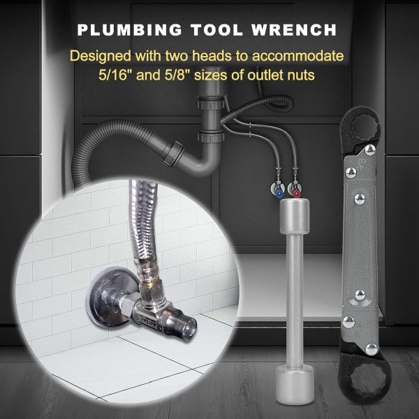 Plumbing Tools Angle Stop Wrench Kit Kwik Tite Angle-On Adjustable Wrench for Professional Plumbers Black and Maintenance worker