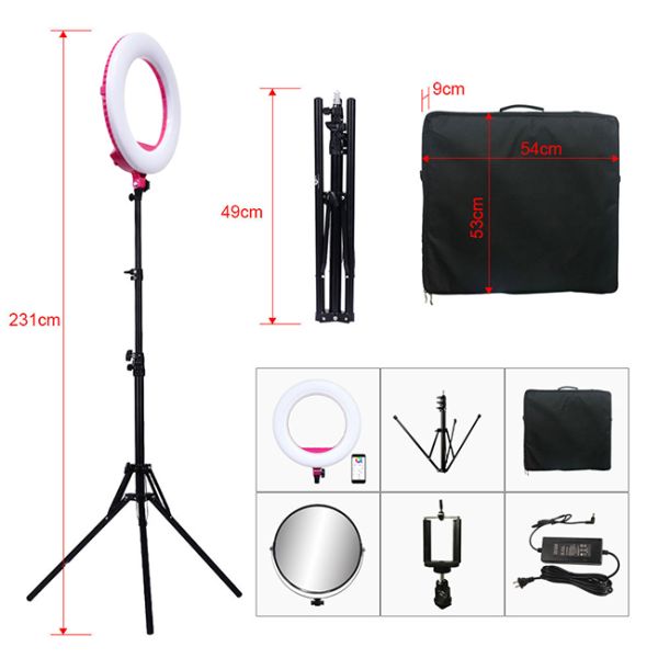 Pink Warm Selfie Ring Light Bluetooth 4800lux Blogger Ring Light
