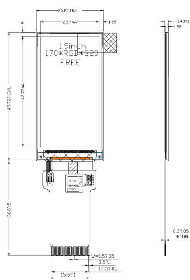 1.9 Inch 170x320 Resolution TFT LCD Display with SPI RGB Interface and IPS Full Viewing Angle