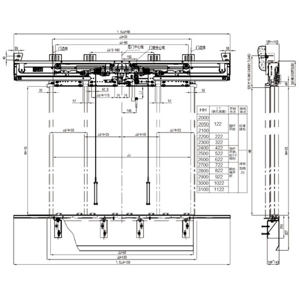 DC110V Elevator Door Parts / 4 Panels Landing Door Device Center Opening