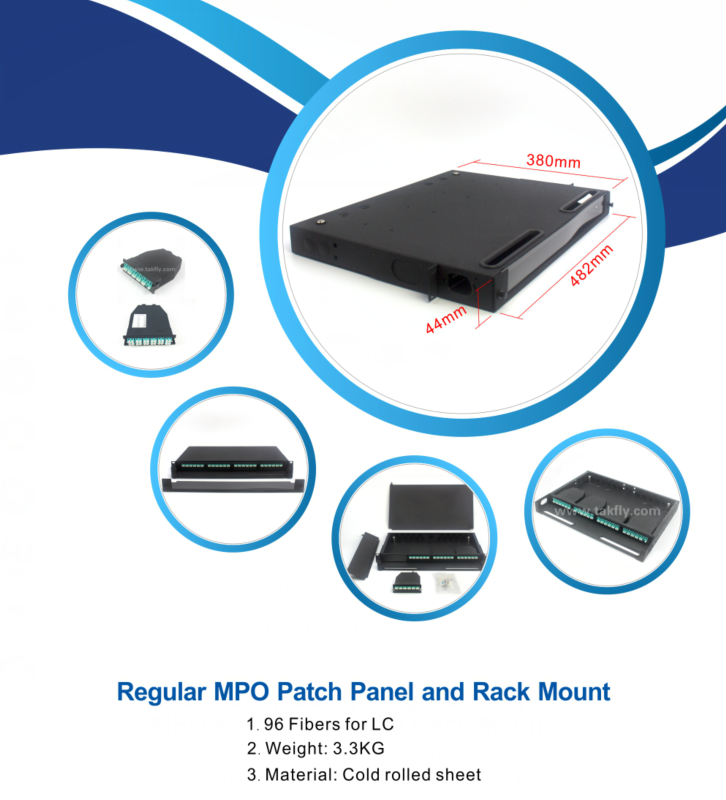 1U 19 inch 96 Cores MPO MTP Rack Mount Patch Panel for Data Center Network