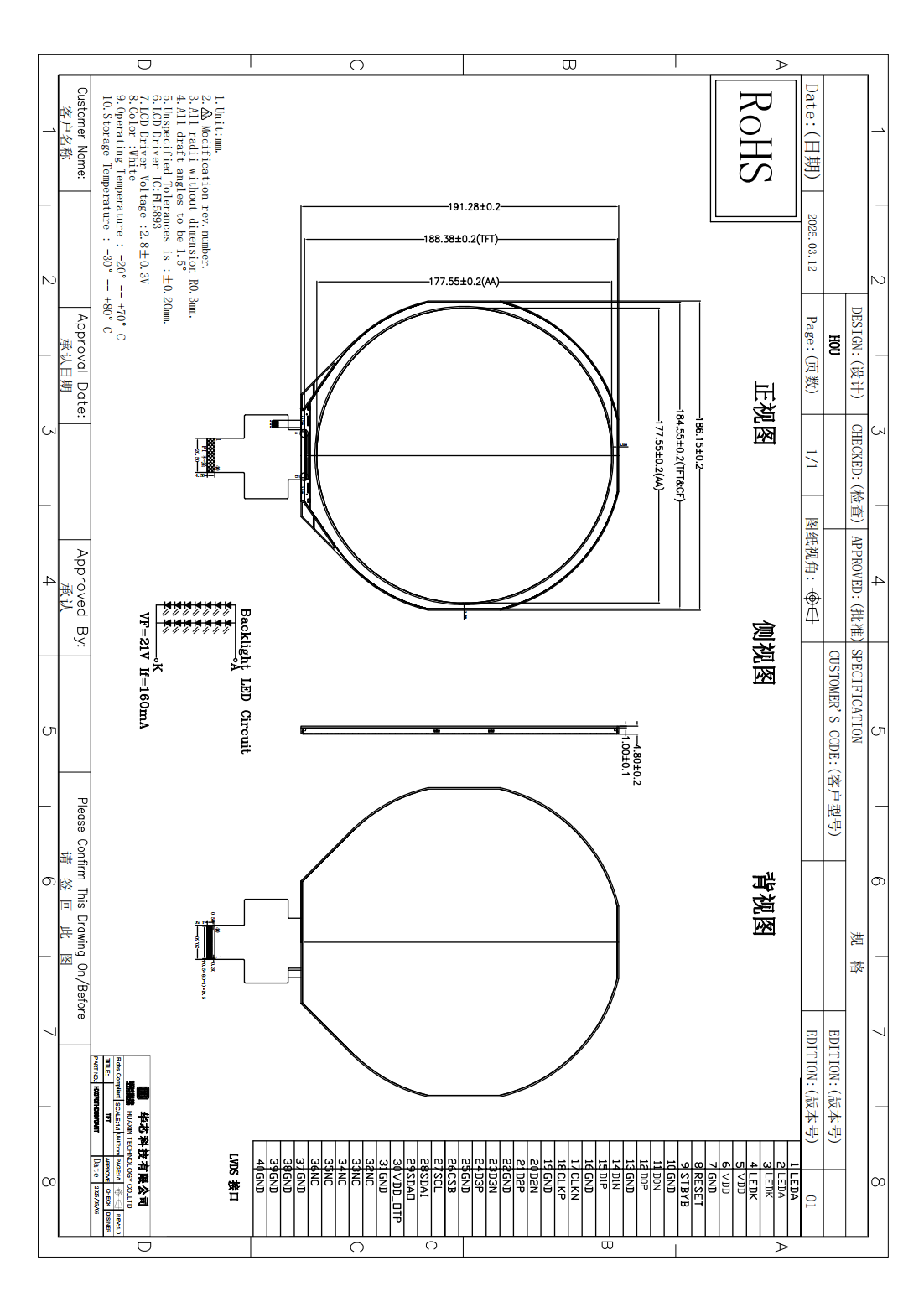 7 Inch Round TFT Display