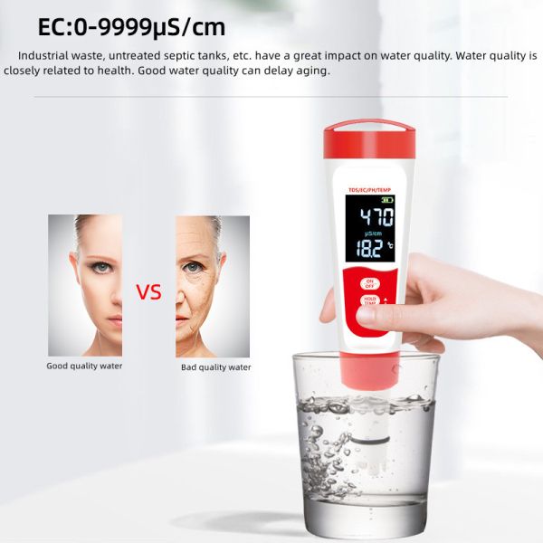 Multi-function PH/EC/TDS/TEMP Meter 4 in 1 Pen-Type Water Tester for Drinking Water Fast