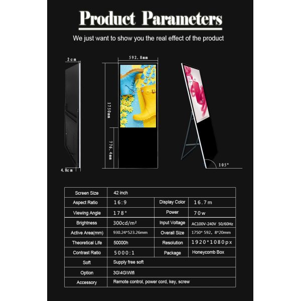 Portable Stand Alone LCD Advertising Digital Signage Video Display With Touch Screen Ultrathin Portable Digital Poster LCD Display Ads Media (6)