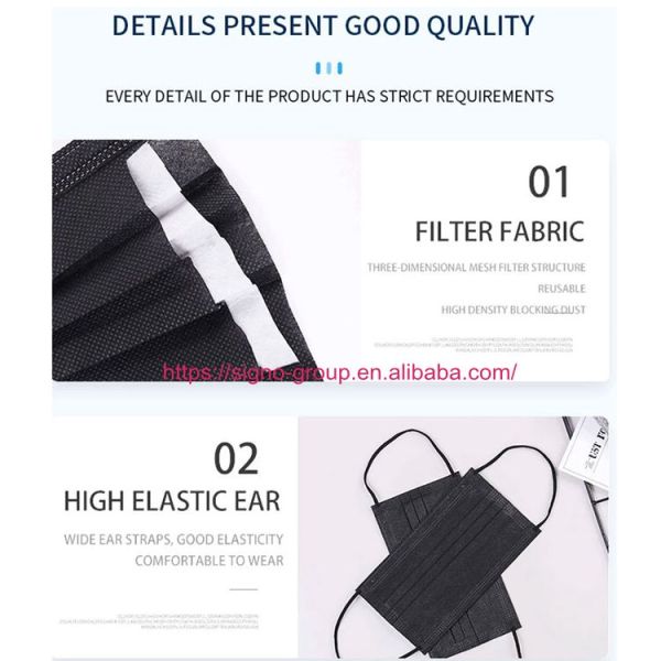 Black earloop Disposable Protective Face Mask 50pcs/box Anti Pollution