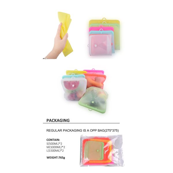 Airtight Silicone Food Pouches 1500ml Reusable Silicone Bags For Sandwich Snack