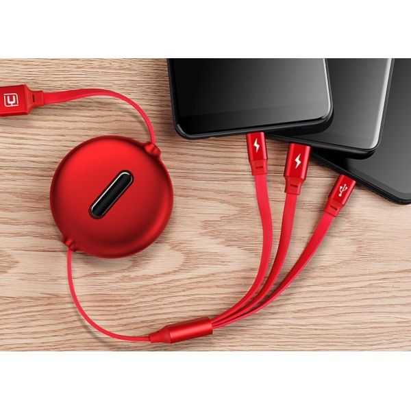 3A Max Current 1.2m Retractable USB Extension Cable 3 In 1 Multi Port