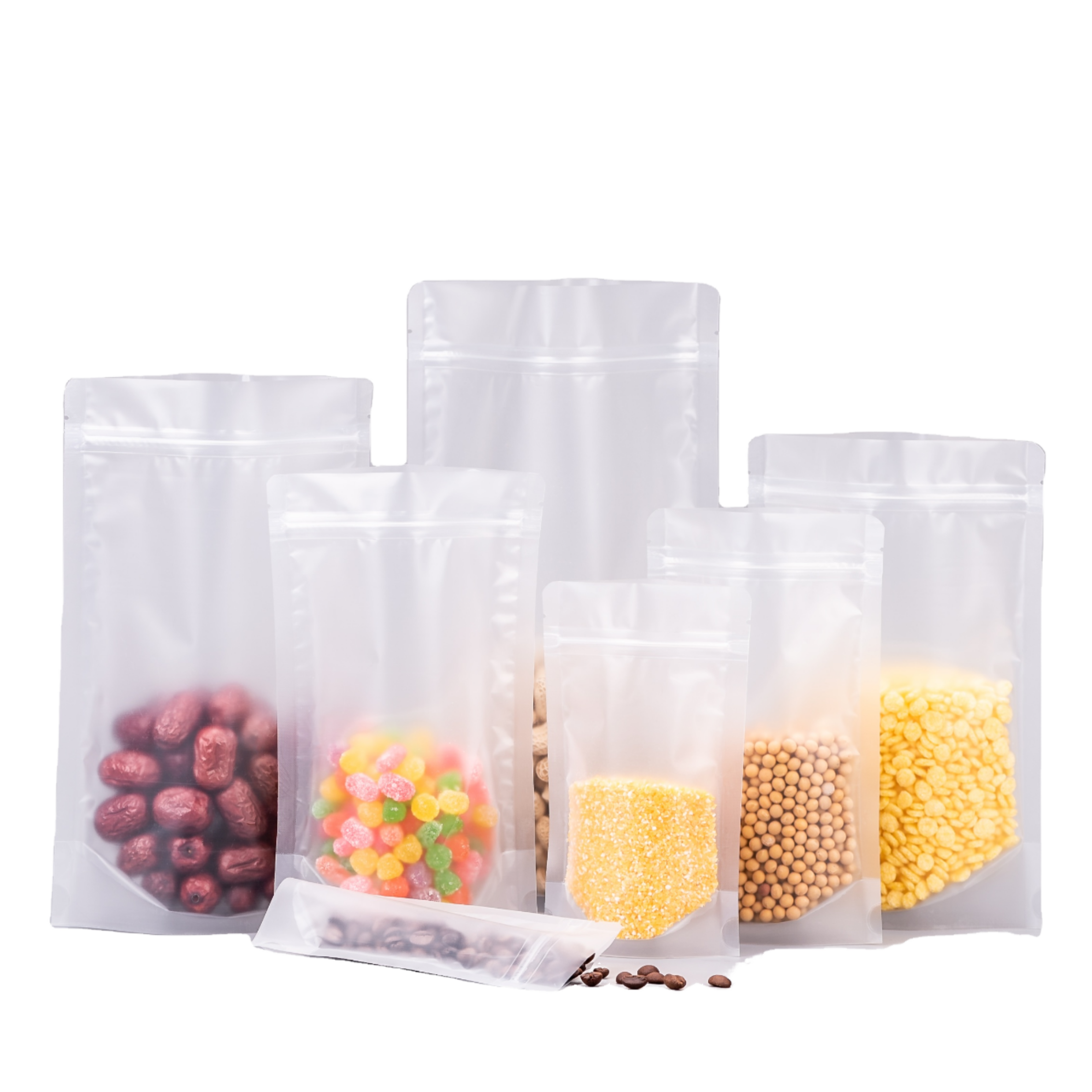 Clear Transparent Zip Lock Plastic Stand up Flat Bottom Plastic Bags for Dry Fruit Food Rice Packaging