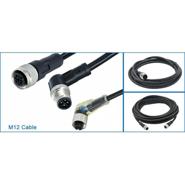 Elbow / Straight M12 Cable Connector Waterproof A B D X Coded 3 - 17 Position Black