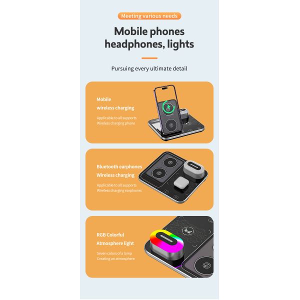 Multi Function Qi Wireless Charging Stand 110KHz Dimming Black Convenient