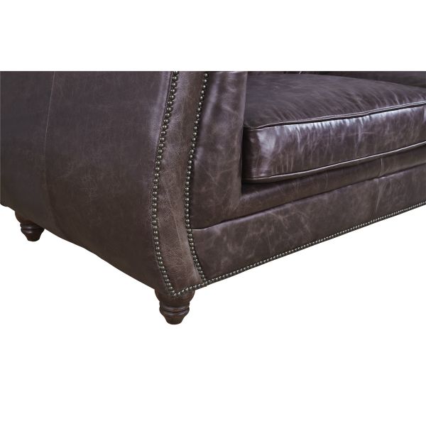 Vintage Double Color Three Seater Leather Sofa Durable Linen Full Hand Work Craft