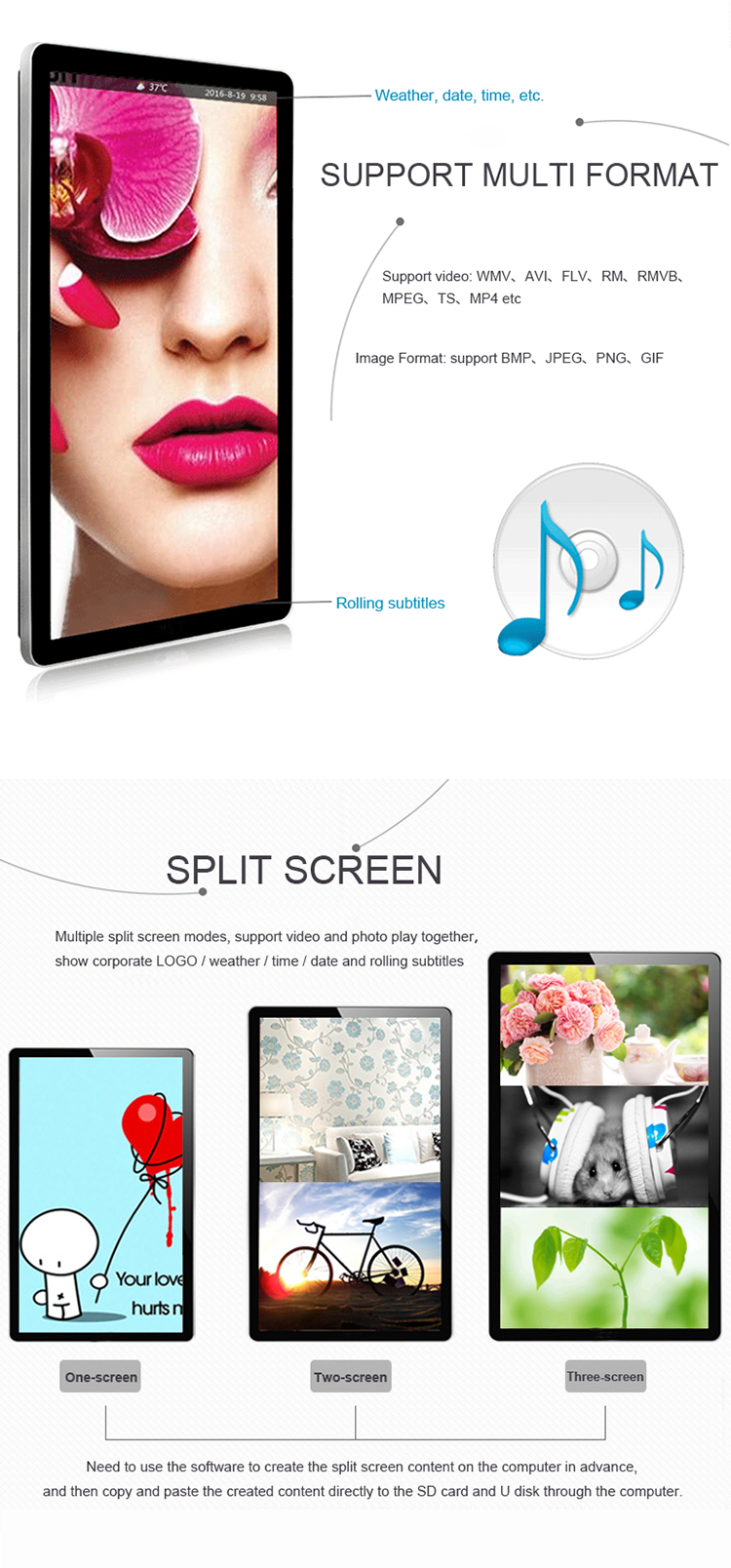 Indoor Wall Mounted Digital Signage TFT Type With 32 Inch Android Touch Screen