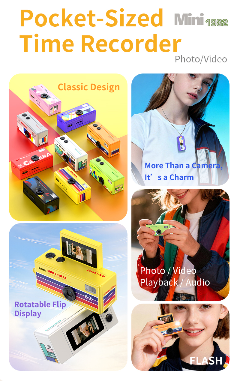 Mini Thumb Retro Camera Full HD CMOS 0.96 Inch Flip Screen Built Flash Multiple Filters 9 Colors Optical Zoom Selfie Kids