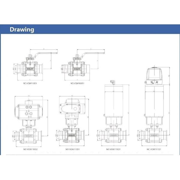 SS 3pcs Sanitary Ball Valve with optional position feedback