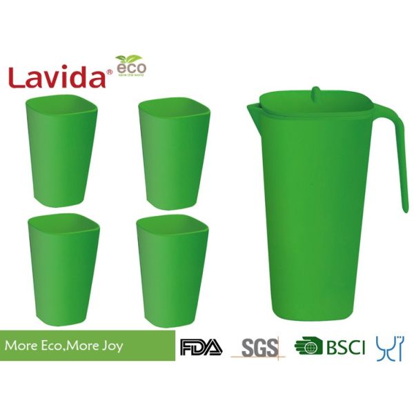 Square Shape Large Capacity Bamboo Water Jug Plastic Pitcher Phthalate Free With Unique Rustic Texture Solid color