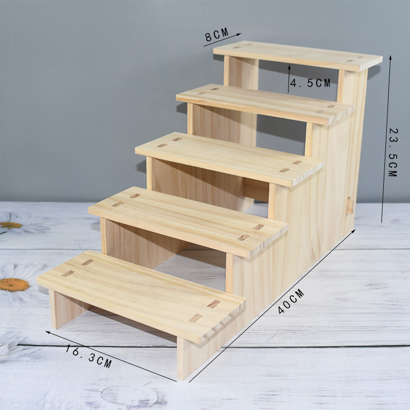 Solid Wood Multi-tier String Storage Rack Widened Ladder Hairpin Display Rack for Baby Bracelets and Hand Jewelry
