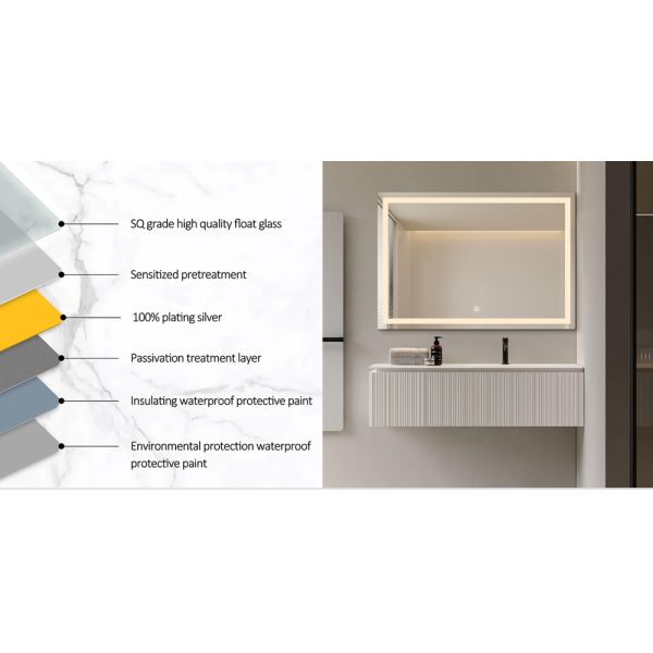 LED mirror illuminated in bathroom setting