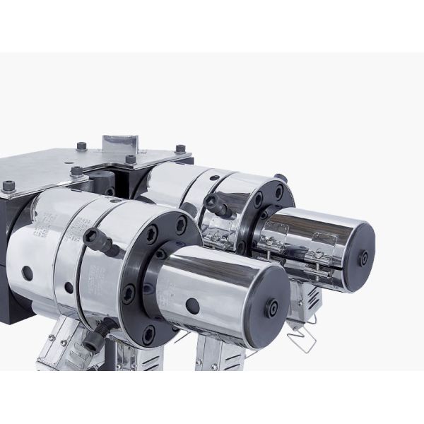 Close-up view of PVC pipe extrusion machine components