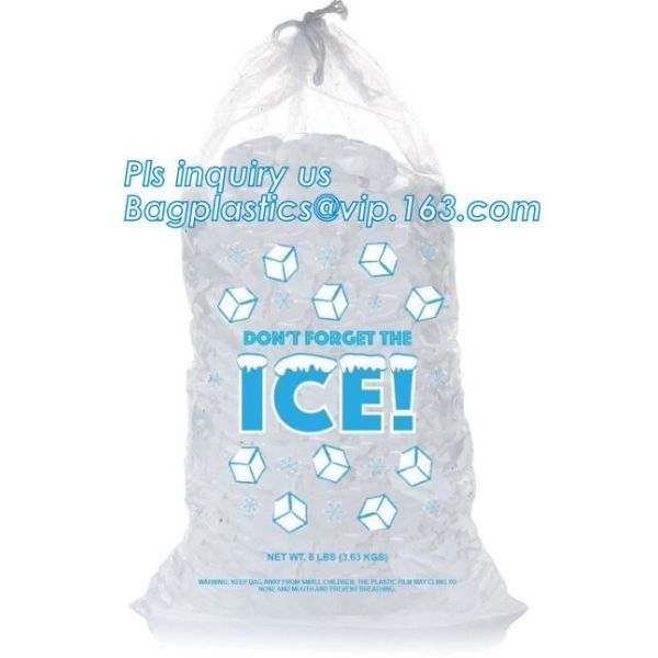 COMPOSTABLE customized ice bag with drawstring, Food Industrial Use Plastic Wicket Ice Bag, ice bag on roll, Ice Bags wi
