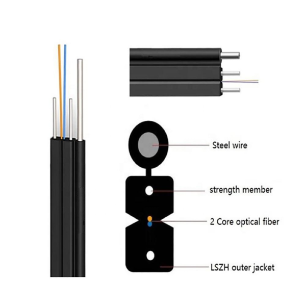 1 2 4 Core Fiber Optic Cable Single Mode SM G657A FTTH Fiber Optic Flat Drop Cable