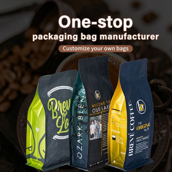 Lightweight Design Black Plastic Flexible Food Packaging Bag Ziplock Pouch Flat Bottom Coffee Bags