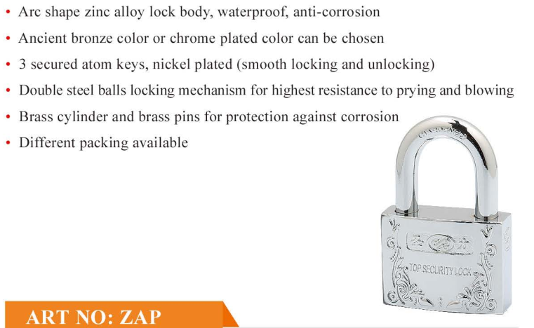 Zinc Alloy Arc Shape Atom Padlock Customized Accepted High Security Padlock