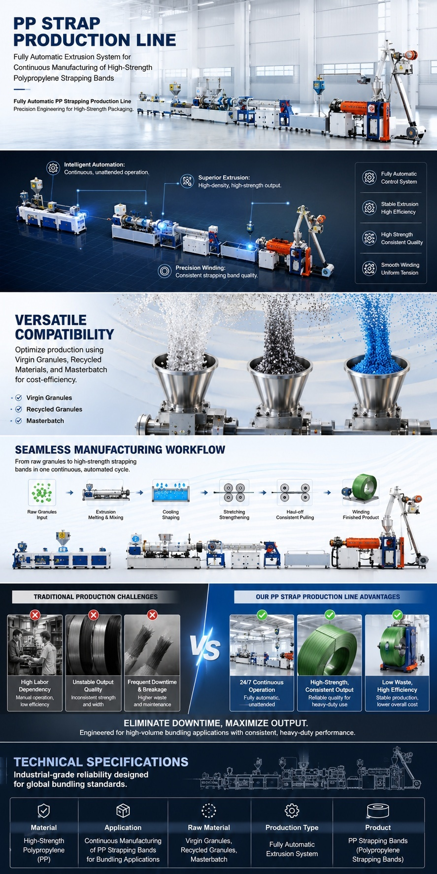 High Capacity Strap Production Line Custom PP Strap Manufacturing Machine