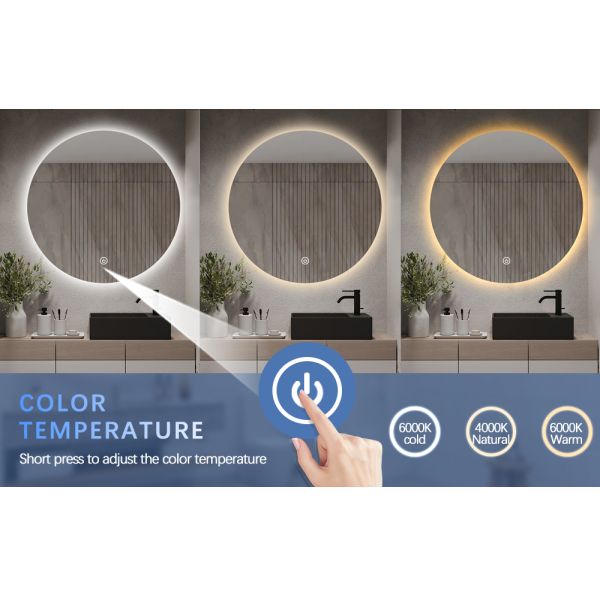 Copper Free Silver Round Bathroom Mirror Wall Mounted Customized