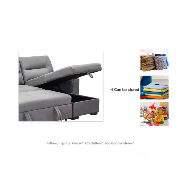 Sectional Pull Out Folding Sofa Bed Multipurpose Breathable Light Gray