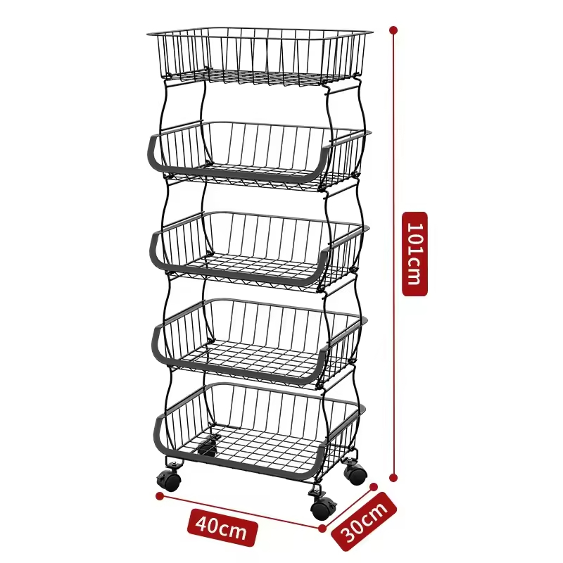 Custom Large Capacity Multi Tier Rolling Shelf Stackable Kitchen Use Fruit Vegetable Cart with Wheels