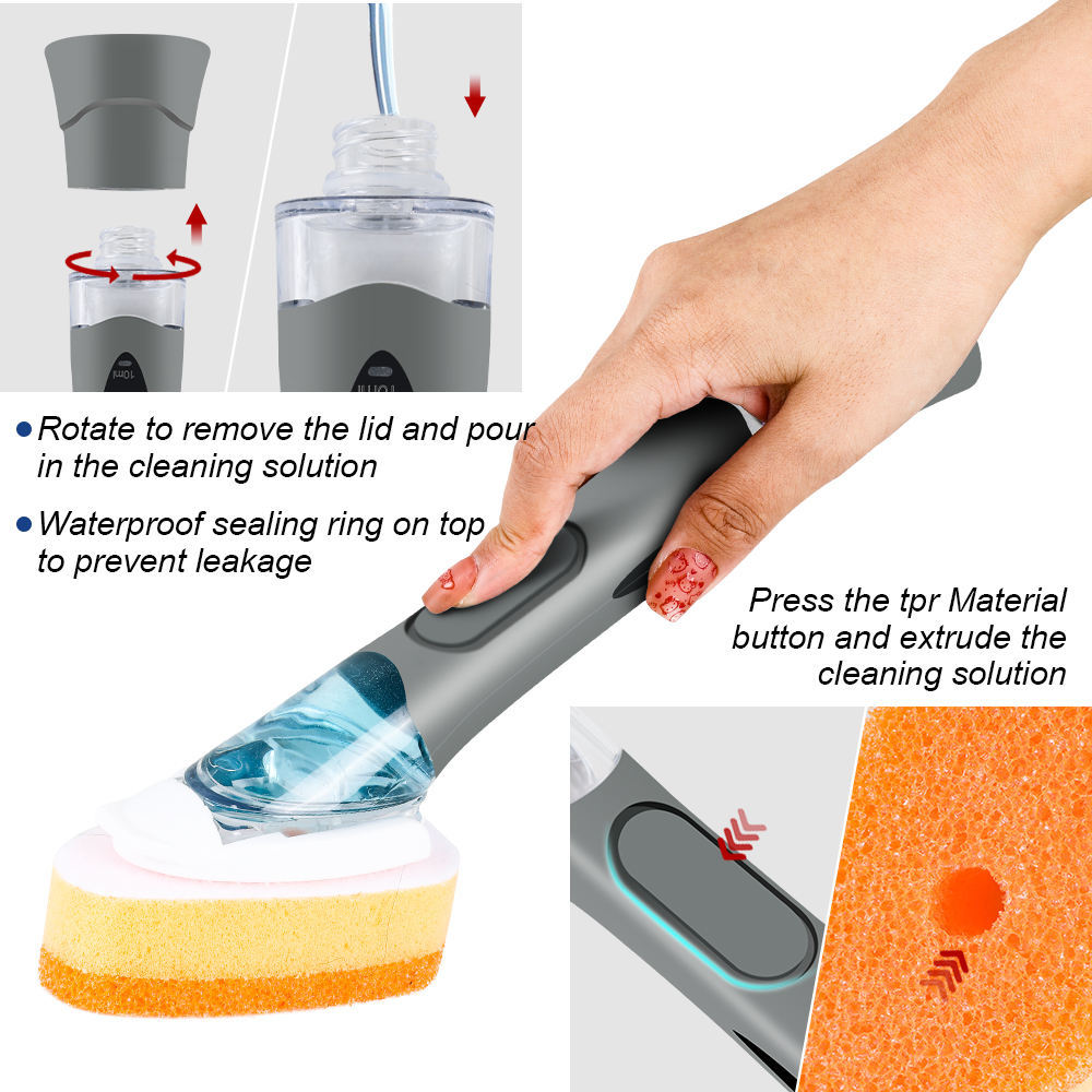 Replaceable Sponge Head Soap Dispensing Dish Scrub Brush for Kitchen Cleaning