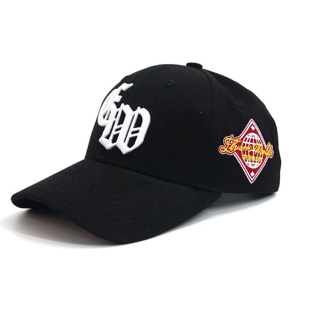 Curved Brim Baseball Cap Embroidered Letters 6 panel Mid Profile Customized Side Patch Back Snapback 3D Embroidery