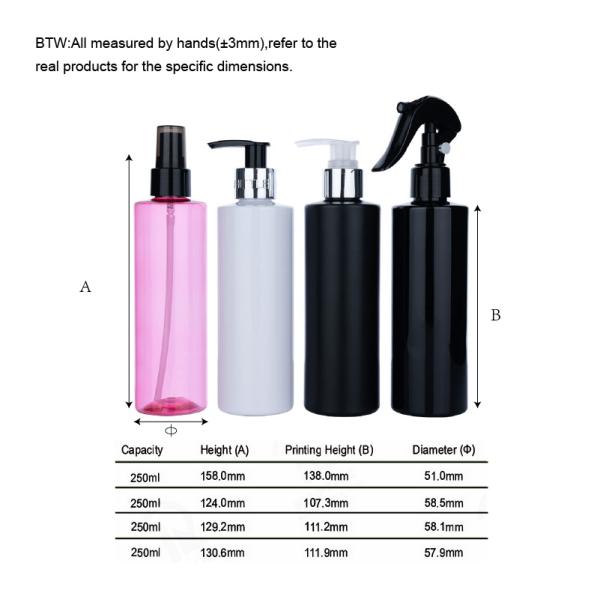 Fine Mist Plastic Trigger Sprayer Bottles 250ml Sleek Black Opaque White