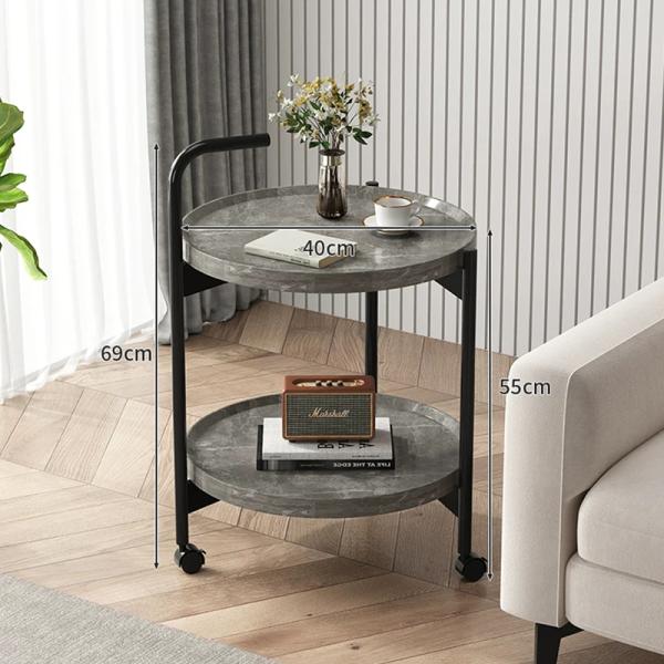 Round Sofa Side Table Small Coffee with Wheel Bedside Simple Two Layer Platform Storage Cart in Living Room and Bedroom