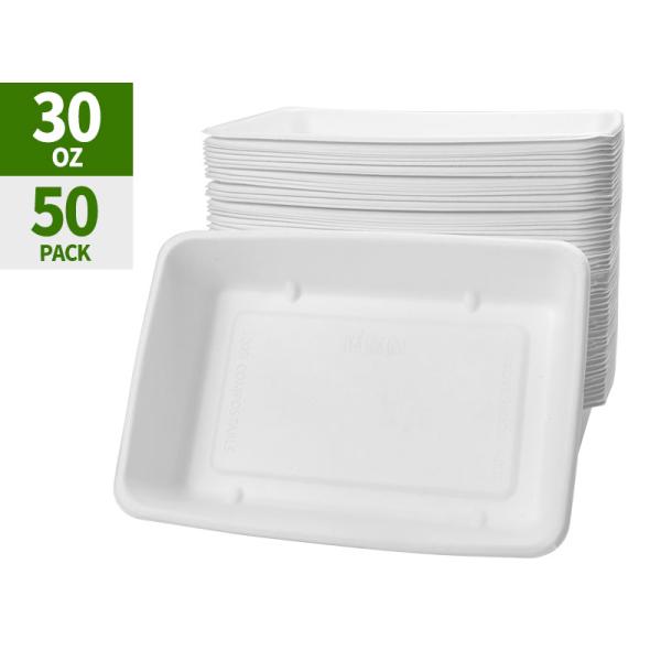 30 Oz Compostable Deep Dish Plates, Rectangle Disposable Plates Trays For Burger, Nacho, Taco Salad, Popcorn Snack