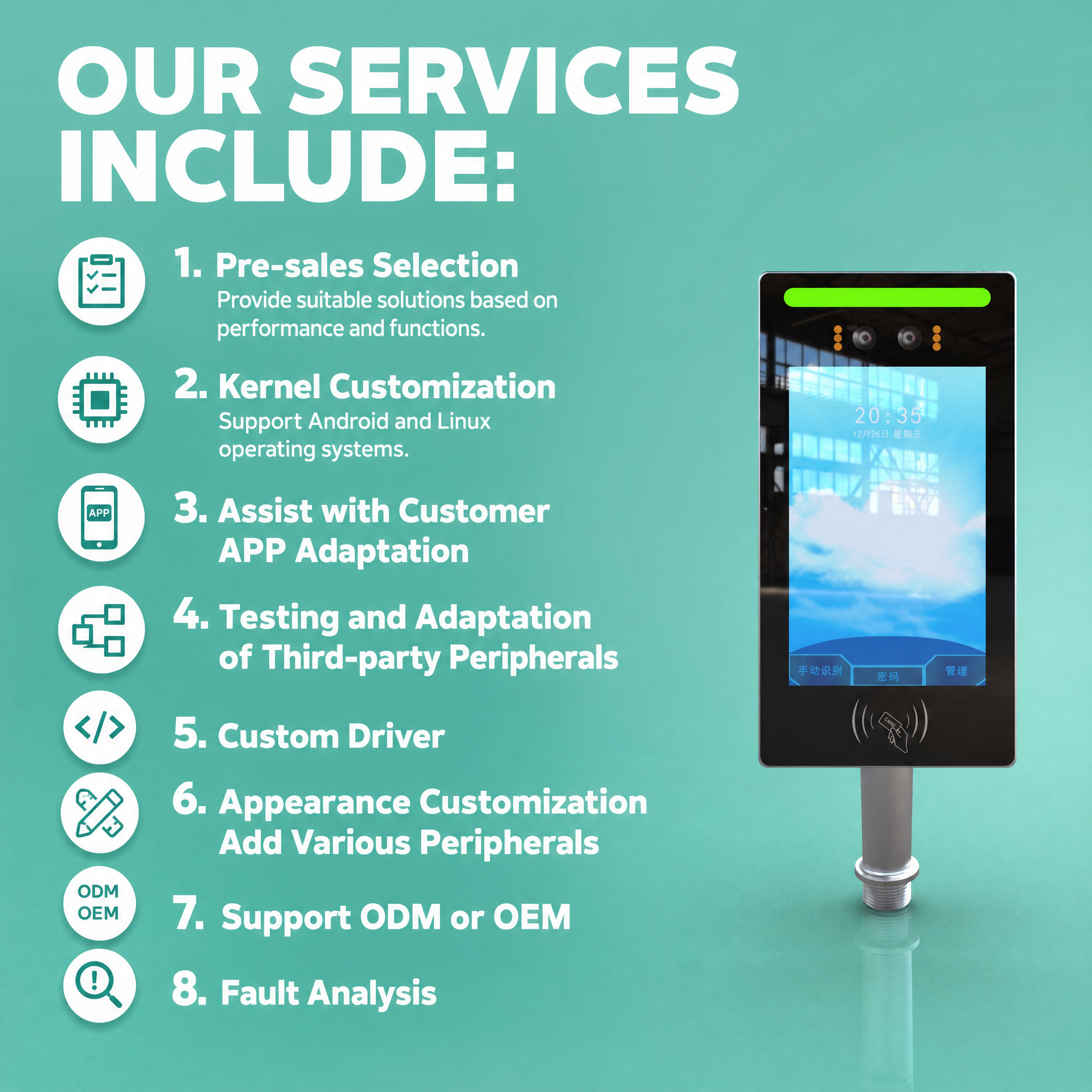 8 Inch Facial Recognition Access Control with RFID for Turnstile