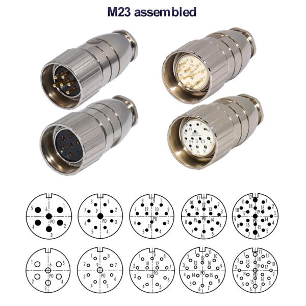 6 - 19 Pin M23 Connector Panel Mount Connector Square Circular Waterproof
