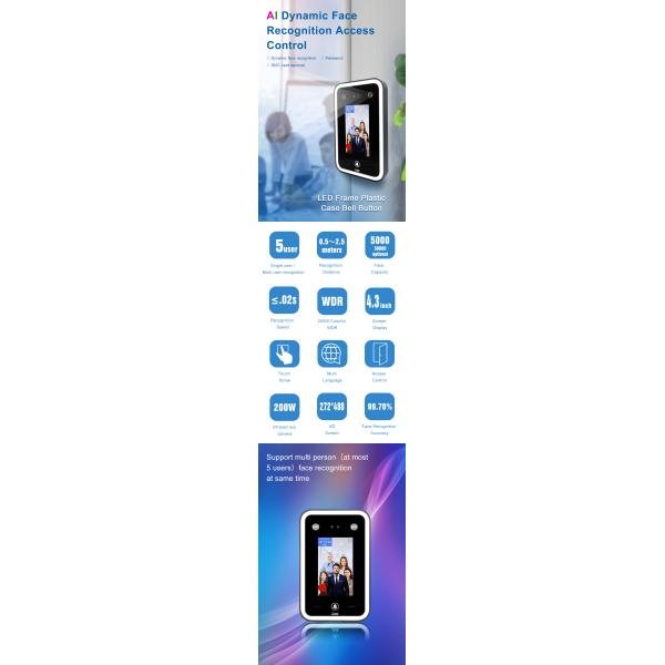 5 Inch IPS Touch LCD Face Recognition Device For Turnstile Barrier
