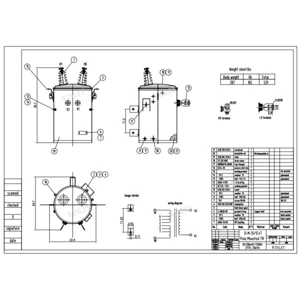 UL Certification 25 Kva Single Phase Pole Mounted Transformer Power Overhead Distribution Oil Immersed Transformer 12470V To 480V DOE 2016