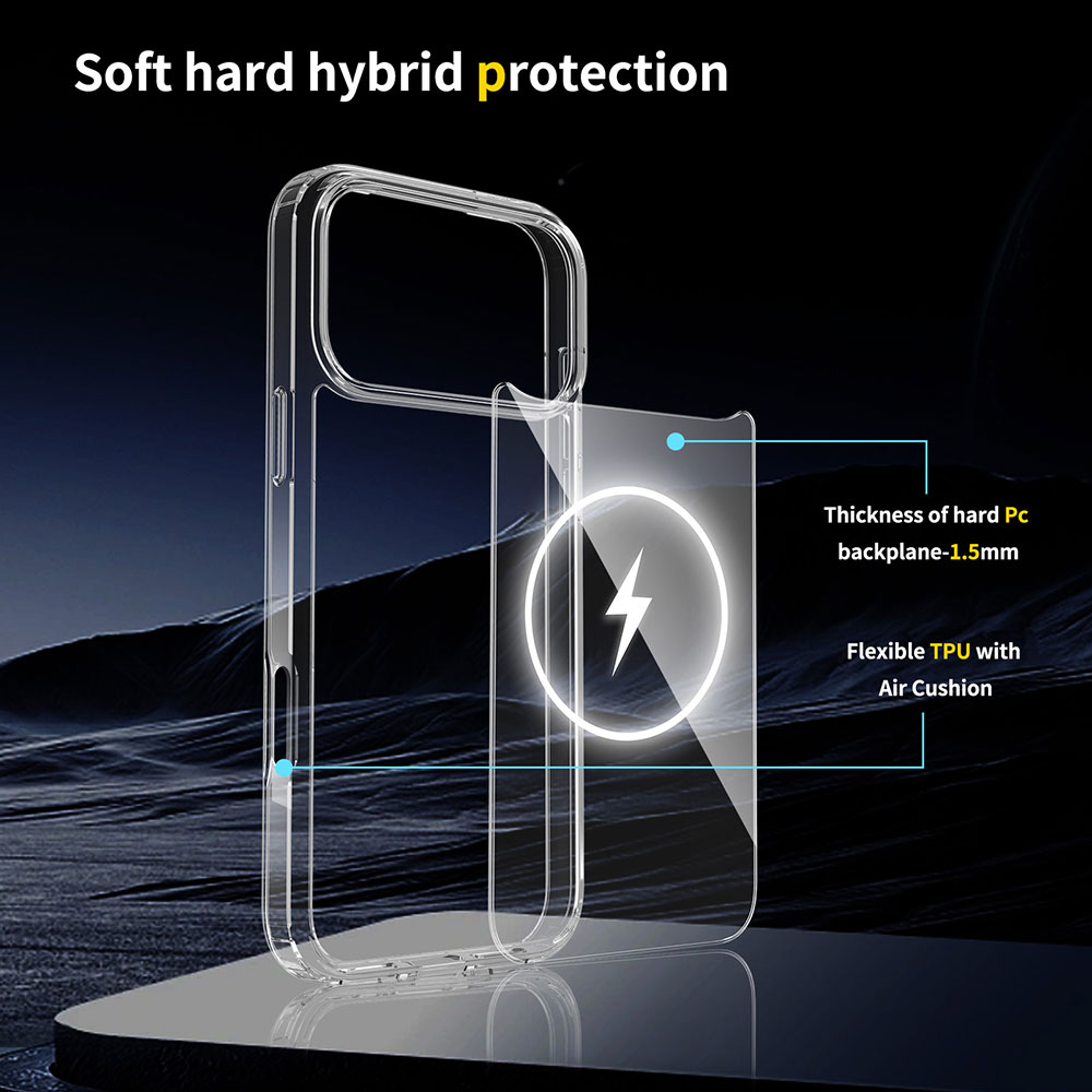 For iPhone 17 Pro Max Magnetic Clear TPU+PC Case with Wireless Charge Shockproof & Anti-Fingerprint Features