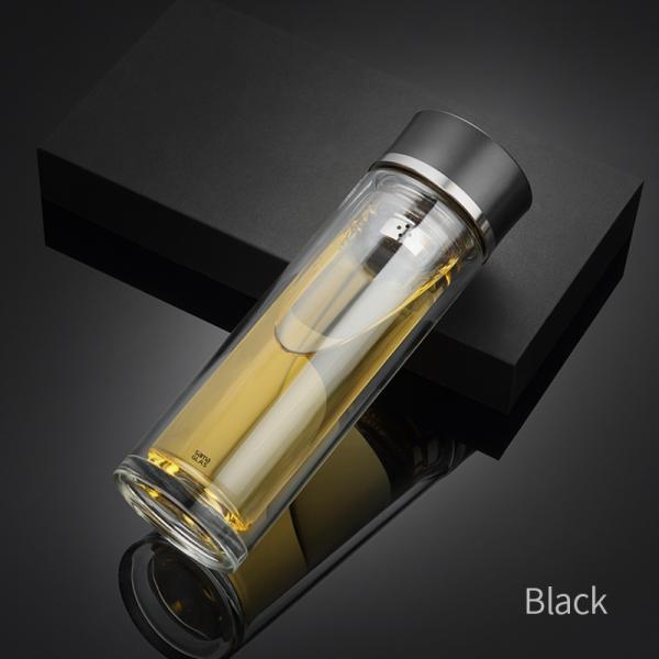 Double Walled Glass Tea Strainer Bottle Flask Unbreakable Custom