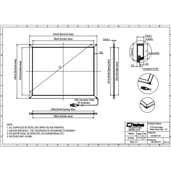 Multi Touch 15inch Infrared Touch Screen For Kiosk High Sensitivity