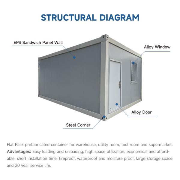 20ft 40ft Easy Assembly Container Storage Flat Pack Hurricane Proof Prefab Office Container with Modern Black Design