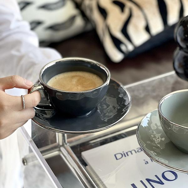 Light Luxury Coffee Cup Ceramic Electroplated Silver Edge Exquisite Tea Coffee Set