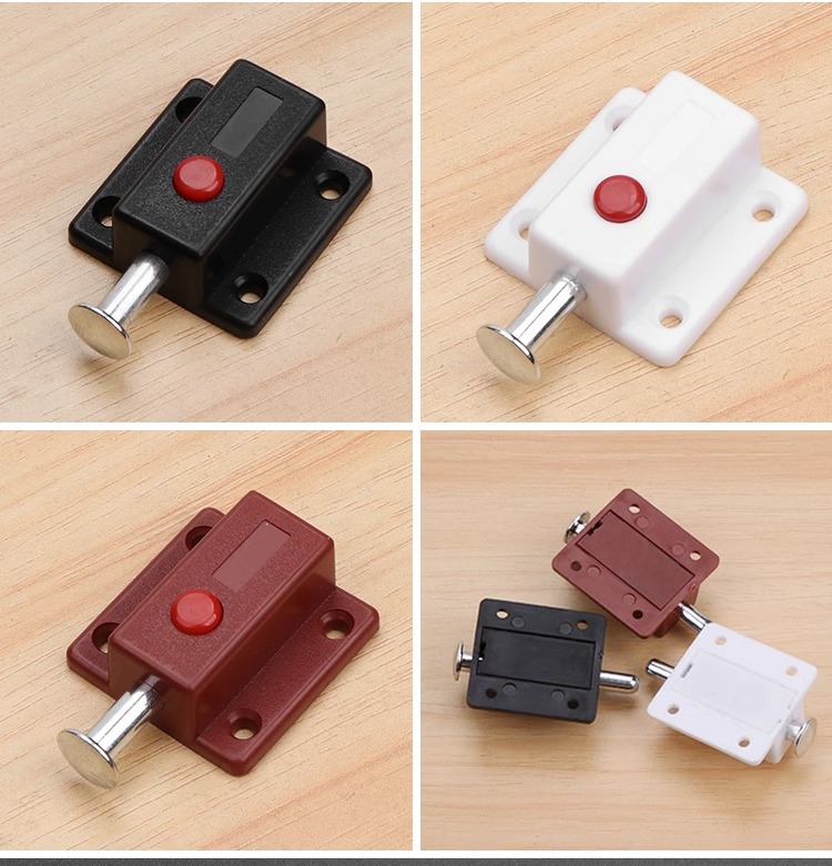 Automatic Modern Durable Button Latch Cabinet Surface-Mounted Plastic Bolt Lock Catch Furniture Hardware Pin Spring Latch